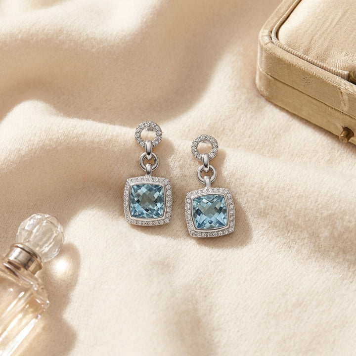 Aquamarine & Diamond Earrings in 14K White Gold - flat lay