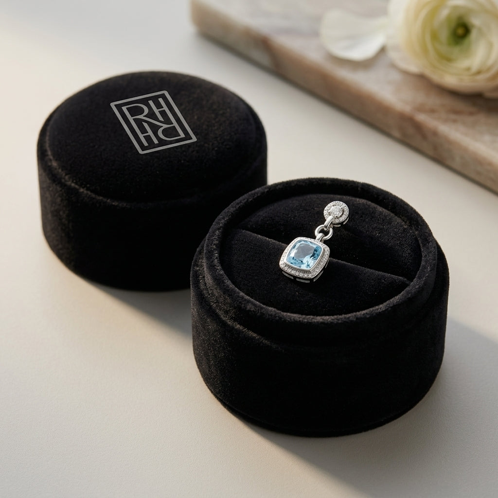 Aquamarine & Diamond Earrings in 14K White Gold - presentation