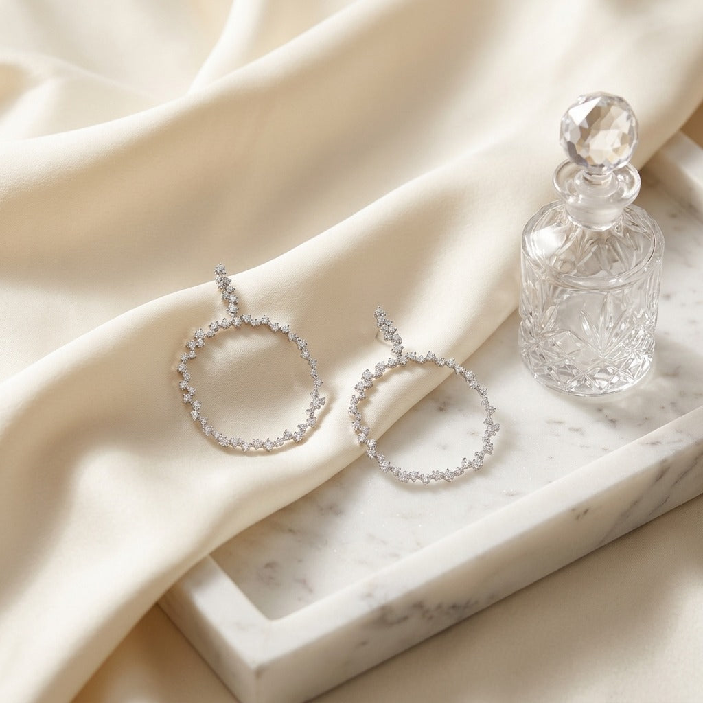 Scattered Diamonds Circle Earrings 3-3/8ctw in 14K White Gold - editorial
