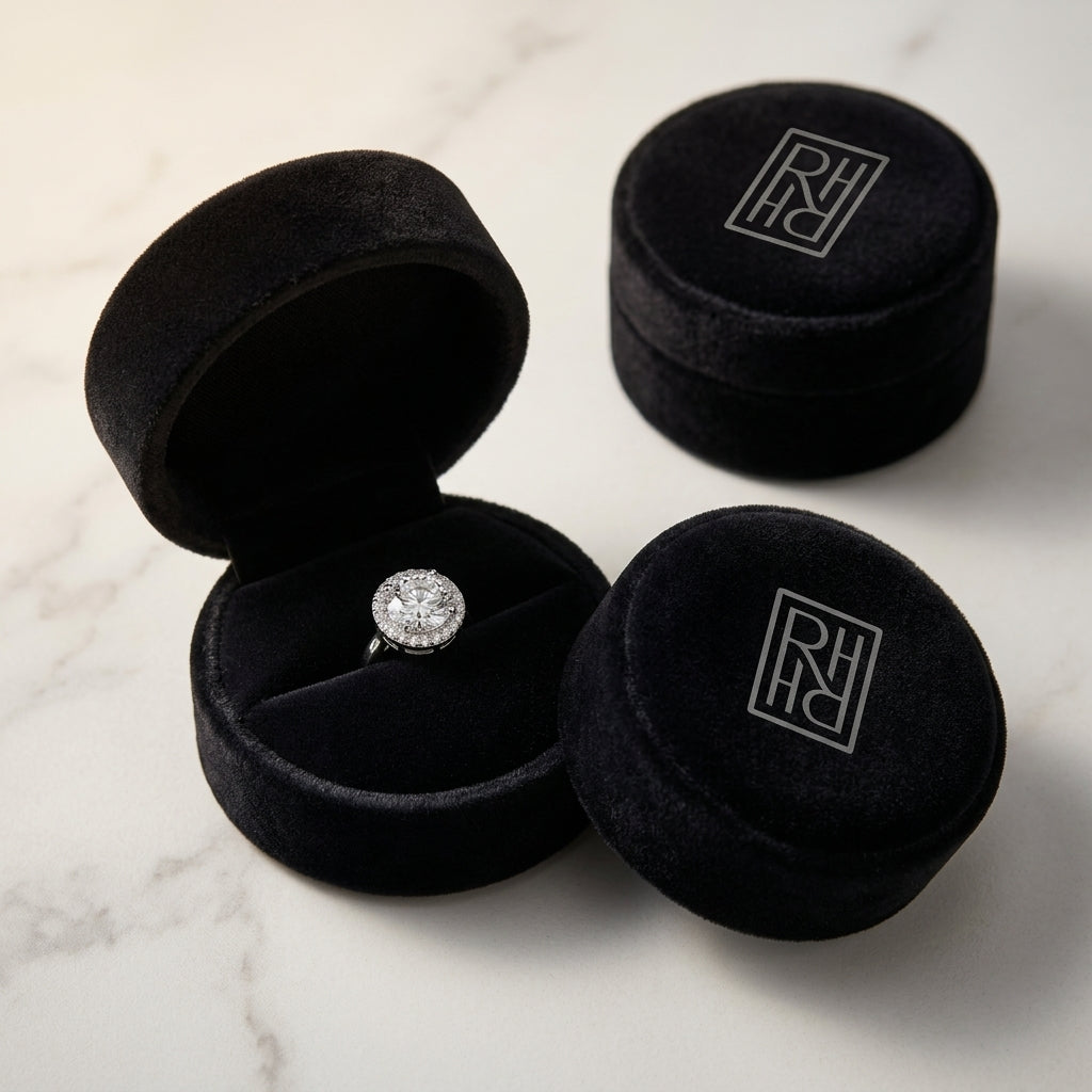 Diamond Round Martini Prong Earrings with Halo Border in 14K White Gold - presentation