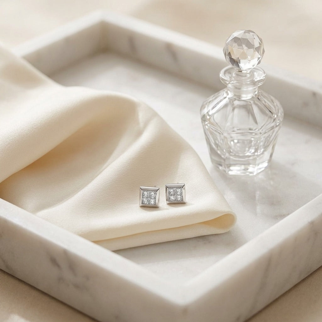 Princess Cut Diamond Earrings in 14K White Gold - lifestyle
