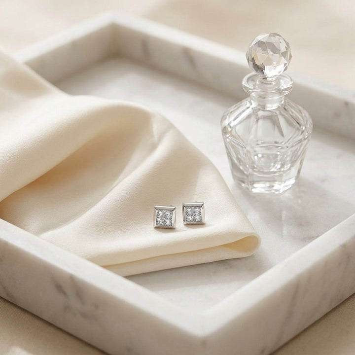 Princess Cut Diamond Earrings in 14K White Gold - lifestyle