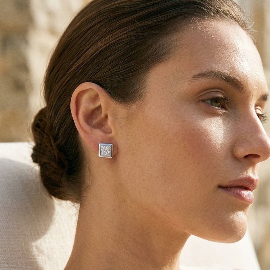Princess Cut Diamond Earrings in 14K White Gold - editorial
