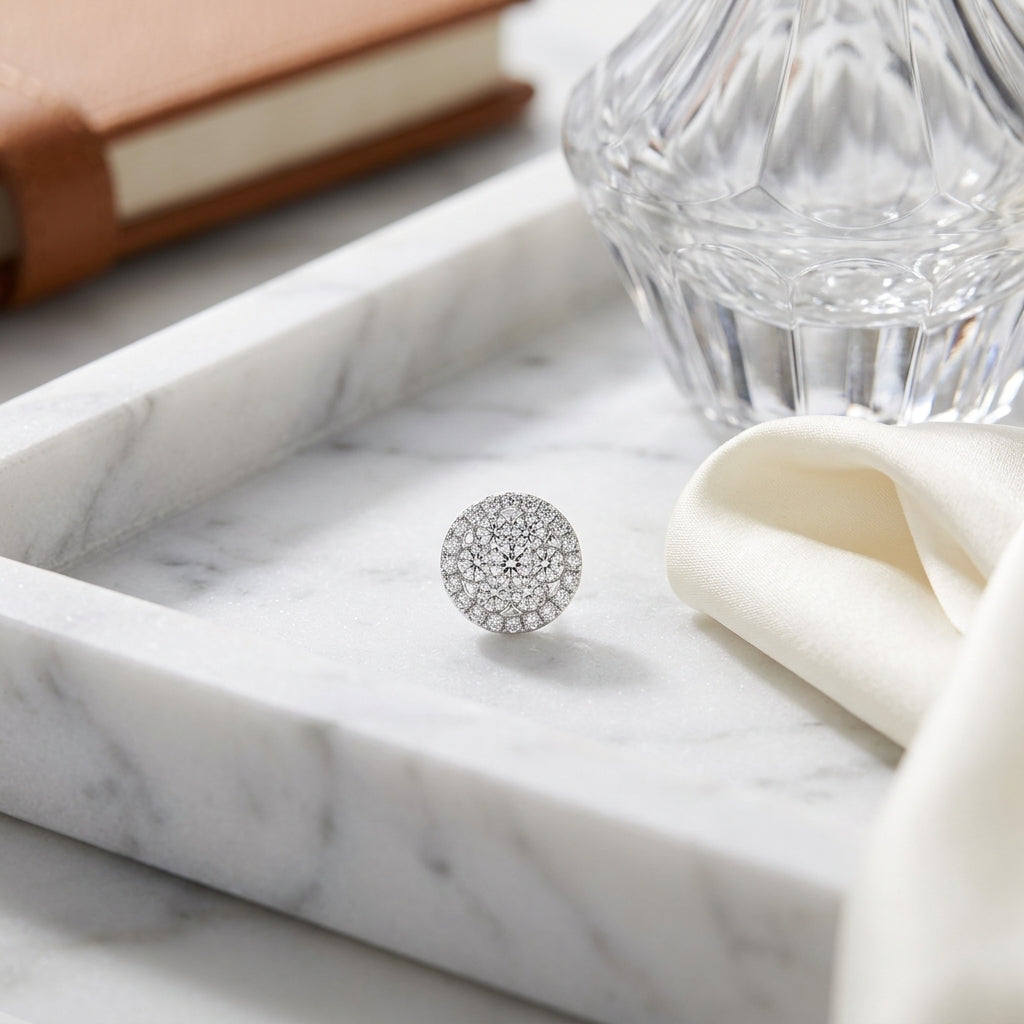 Diamond Halo Earrings in 14K White Gold - editorial