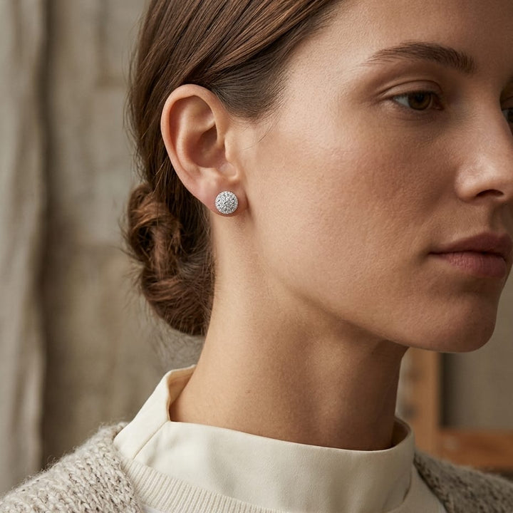 Diamond Halo Earrings in 14K White Gold - lifestyle