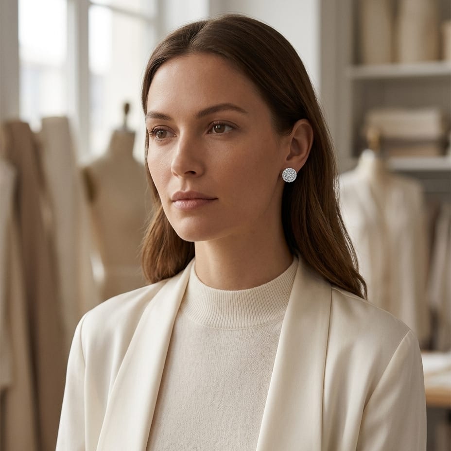 Diamond Halo Earrings in 14K White Gold - on model