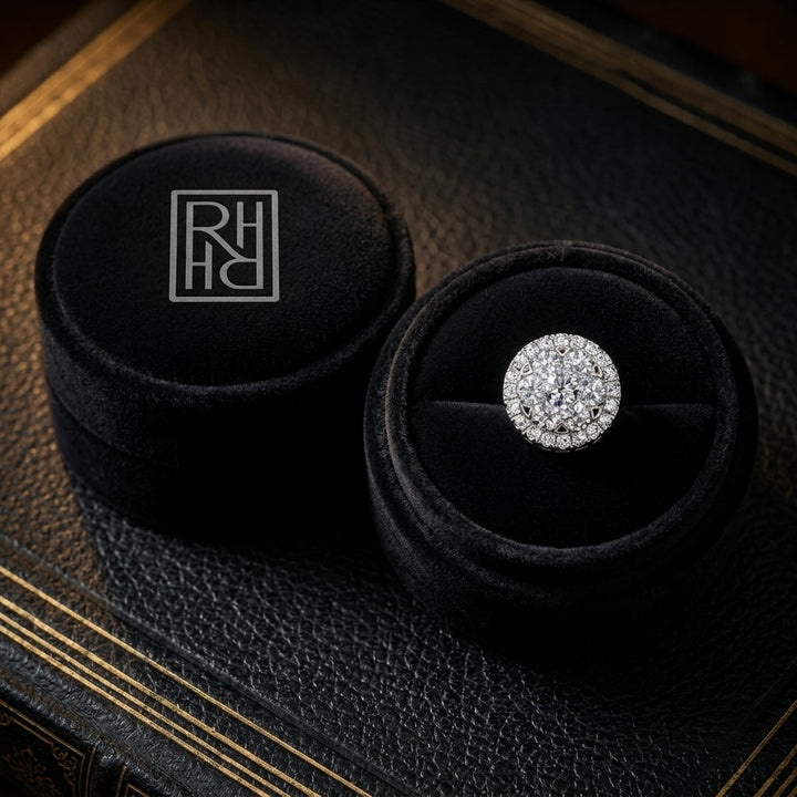 Diamond Halo Earrings in 14K White Gold - presentation