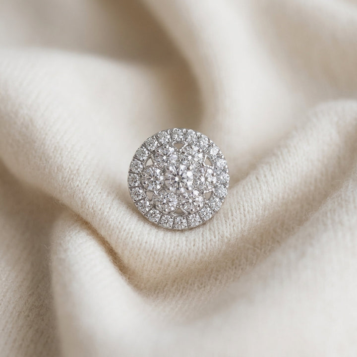 Diamond Halo Earrings in 14K White Gold - flat lay