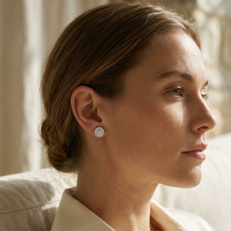 Diamond Halo Earrings in 14K White Gold - lifestyle