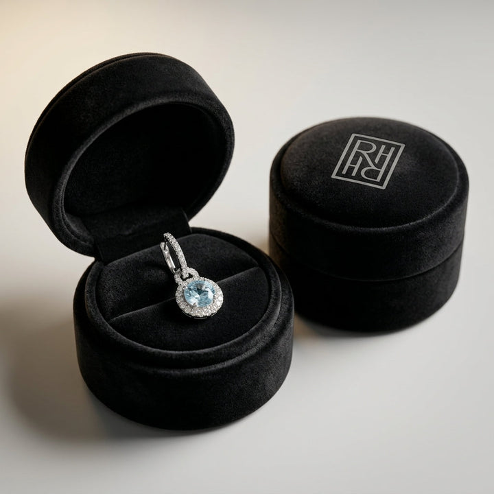 Aquamarine & Diamond Door Knocker Dangle Earrings in 14K White Gold - presentation
