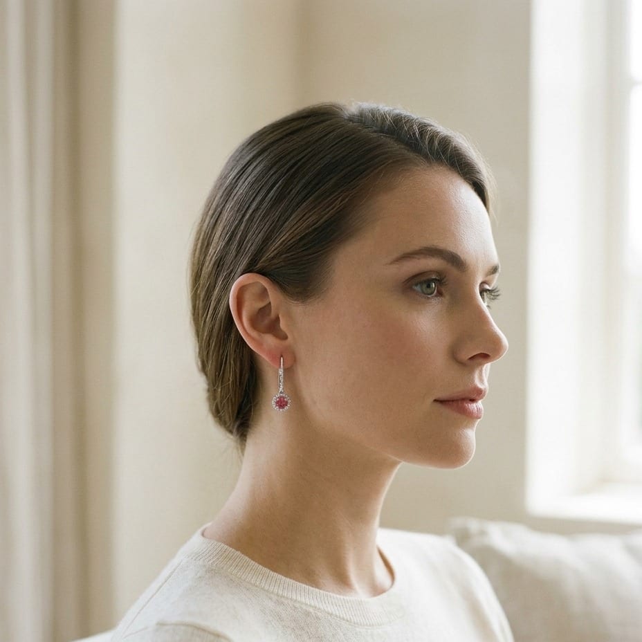 Pink Tourmaline & Diamond Earrings in 14K White Gold - lifestyle