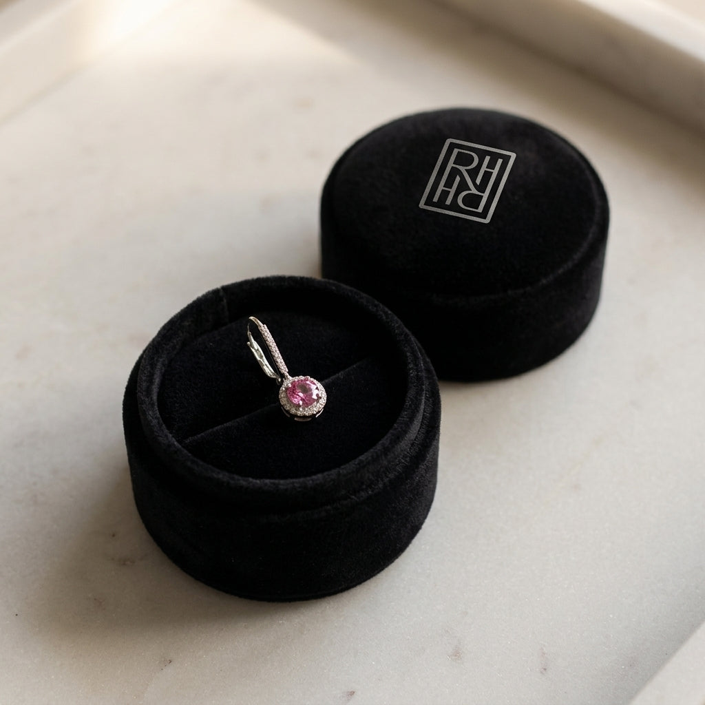 Pink Tourmaline & Diamond Earrings in 14K White Gold - presentation