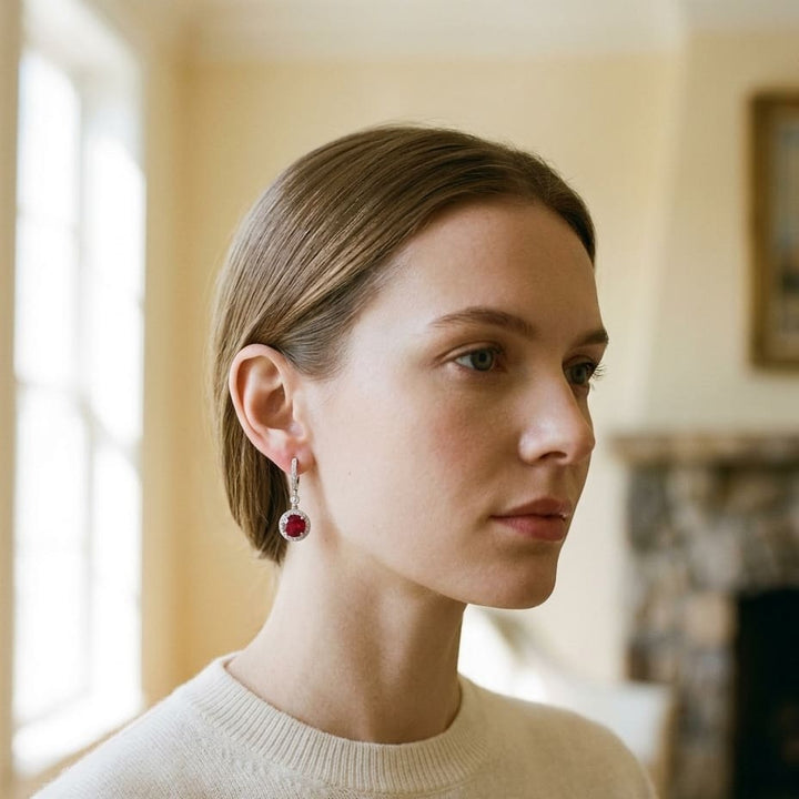 Ruby & Diamond Earrings in 14K White Gold - lifestyle