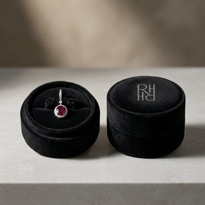 Ruby & Diamond Earrings in 14K White Gold - presentation