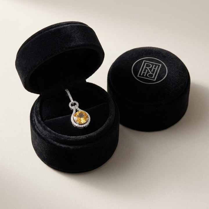 Citrine & Diamond Round Doorknocker Earrings in 14K White Gold - presentation