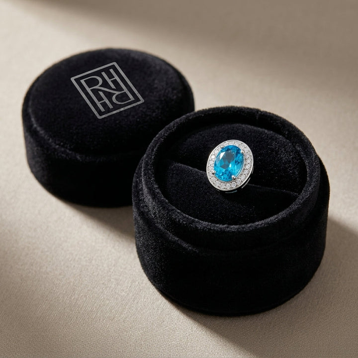 Aquamarine & Diamond Oval Halo Stud Earrings in 14K White Gold - presentation