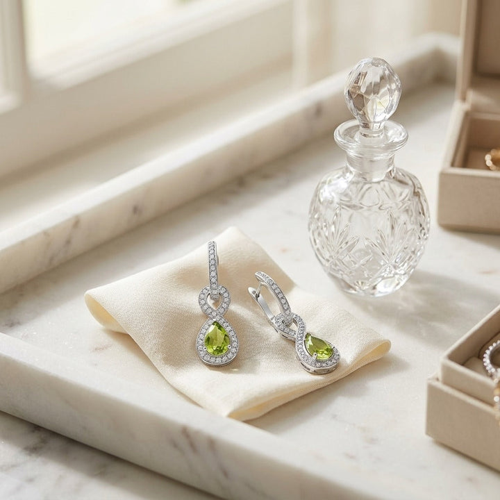 Peridot & Diamond Infinity Dangle Earrings in 14K White Gold - lifestyle