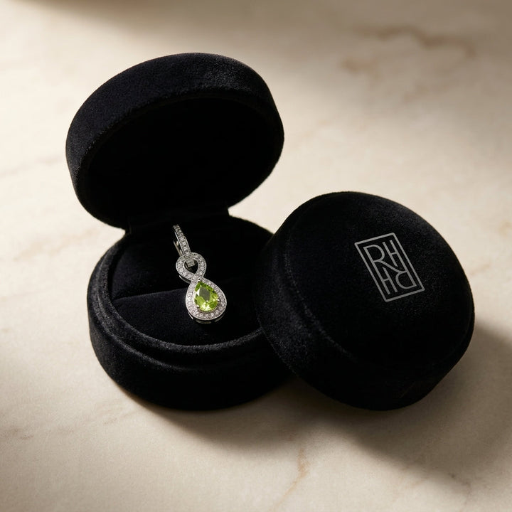 Peridot & Diamond Infinity Dangle Earrings in 14K White Gold - presentation