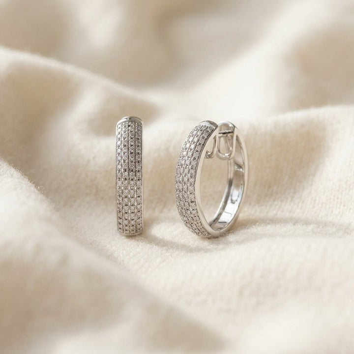 Diamond Princess Cut Huggie Earrings 1.0ctw in 14K White Gold - flat lay
