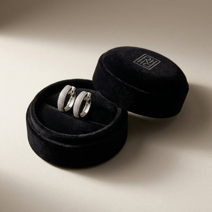 Diamond Princess Cut Huggie Earrings 1.0ctw in 14K White Gold - presentation