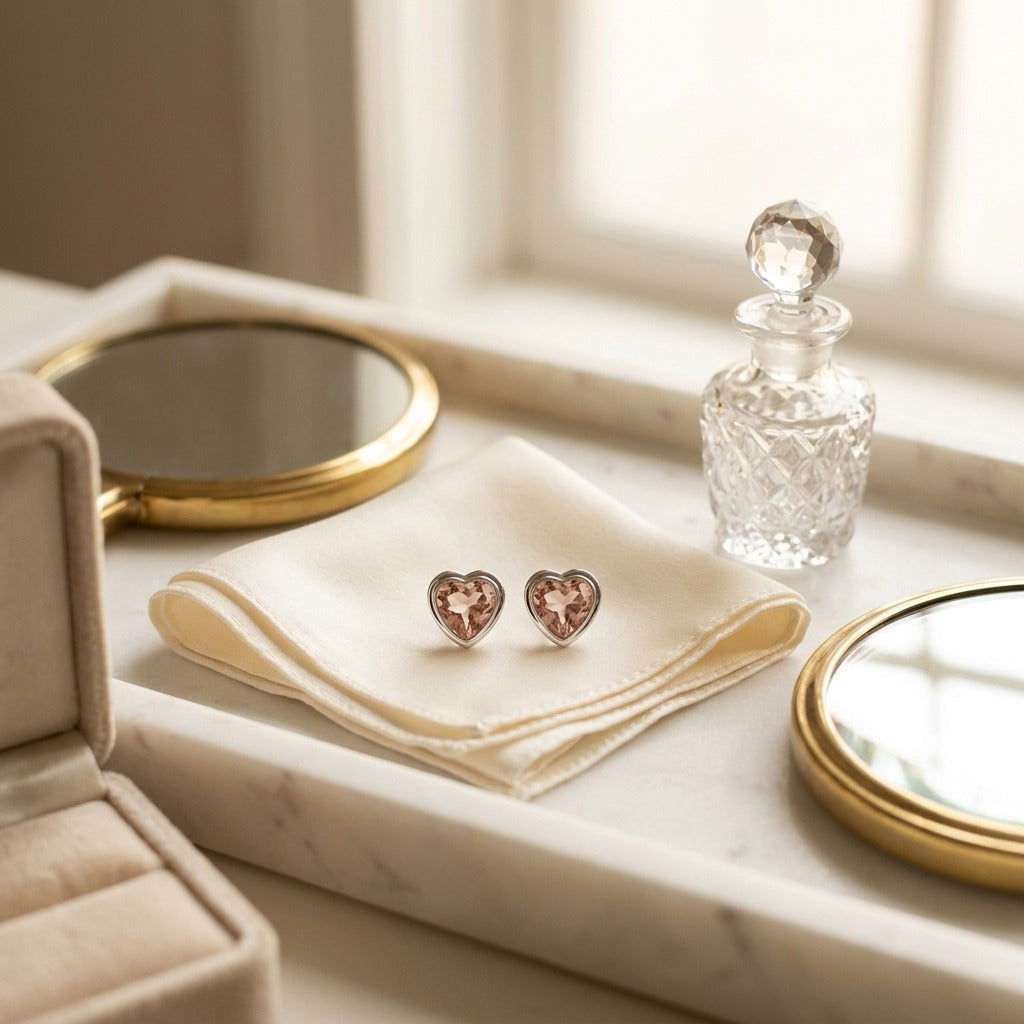 Heart Shaped Morganite Earring in 14K White Gold - editorial