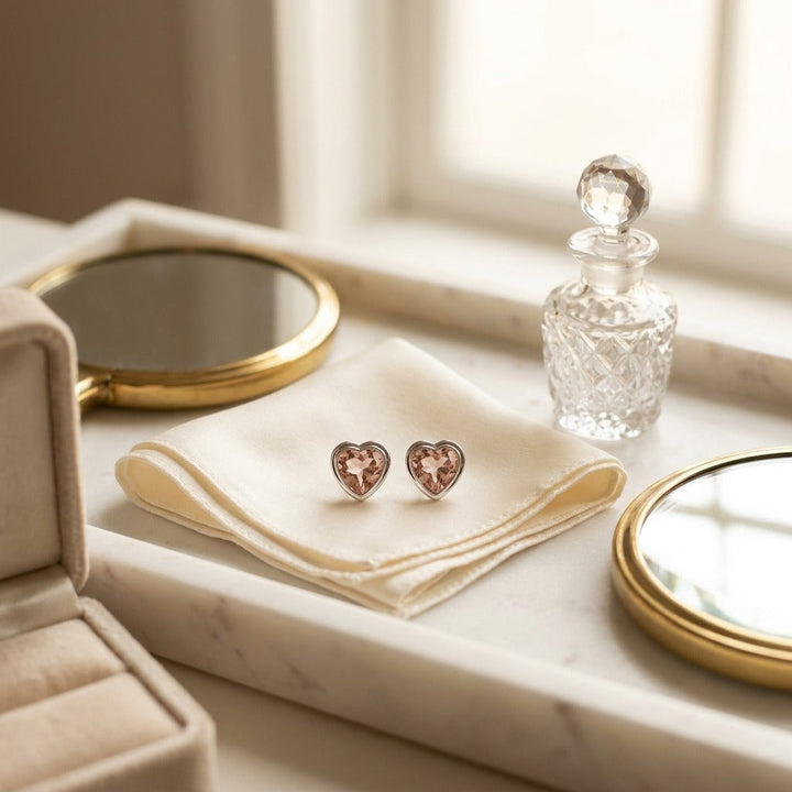 Heart Shaped Morganite Earring in 14K White Gold - editorial