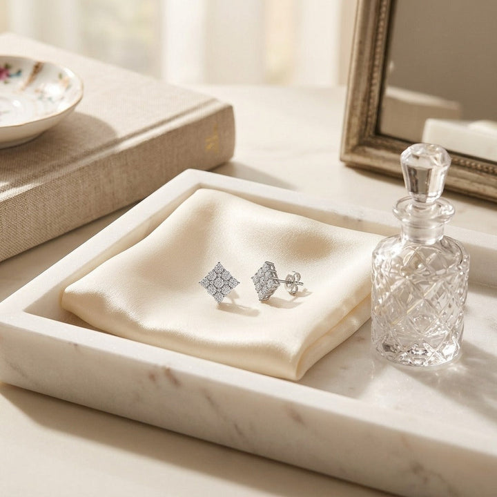 Diamond Square Cluster Earrings in 14K White Gold - lifestyle