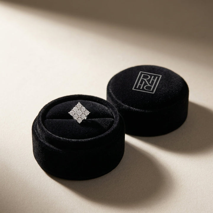 Diamond Square Cluster Earrings in 14K White Gold - presentation