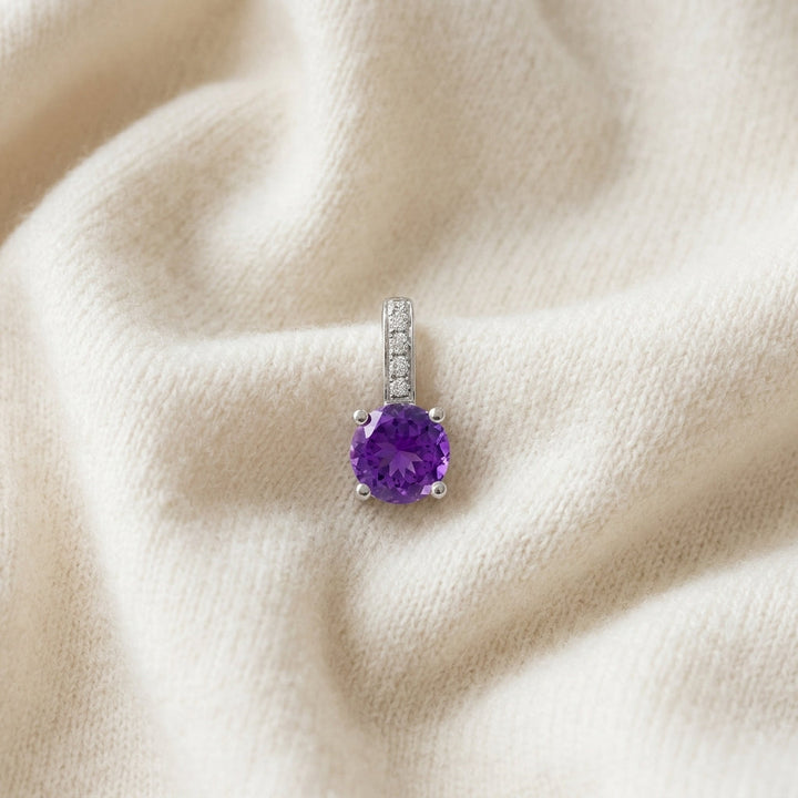 Amethyst & Diamond Drop Earrings in 14K White Gold - flat lay