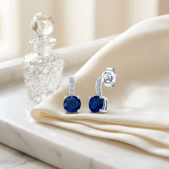 Sapphire & Diamond Earrings in 14K White Gold - lifestyle