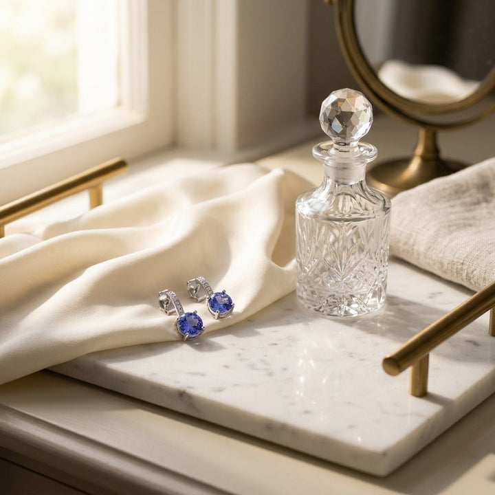 Tanzanite & Diamond Earrings in 14K White Gold - lifestyle