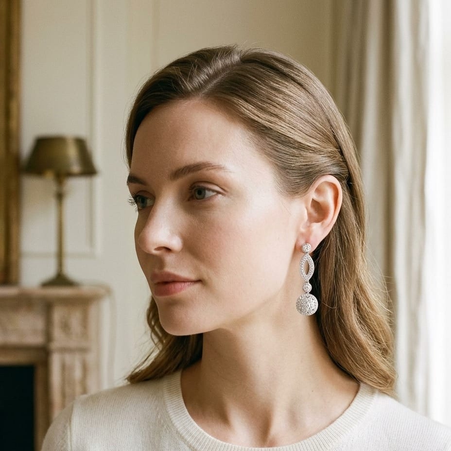 Diamond Marquise Link Earrings in 14K White Gold - lifestyle