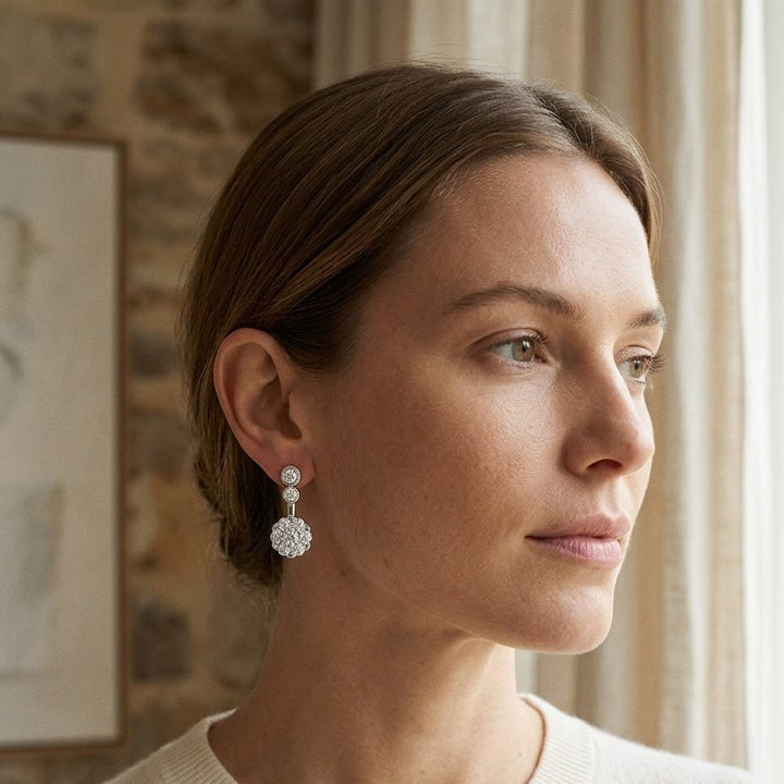 Diamond Beaded Top Earrings in 14K White Gold - lifestyle