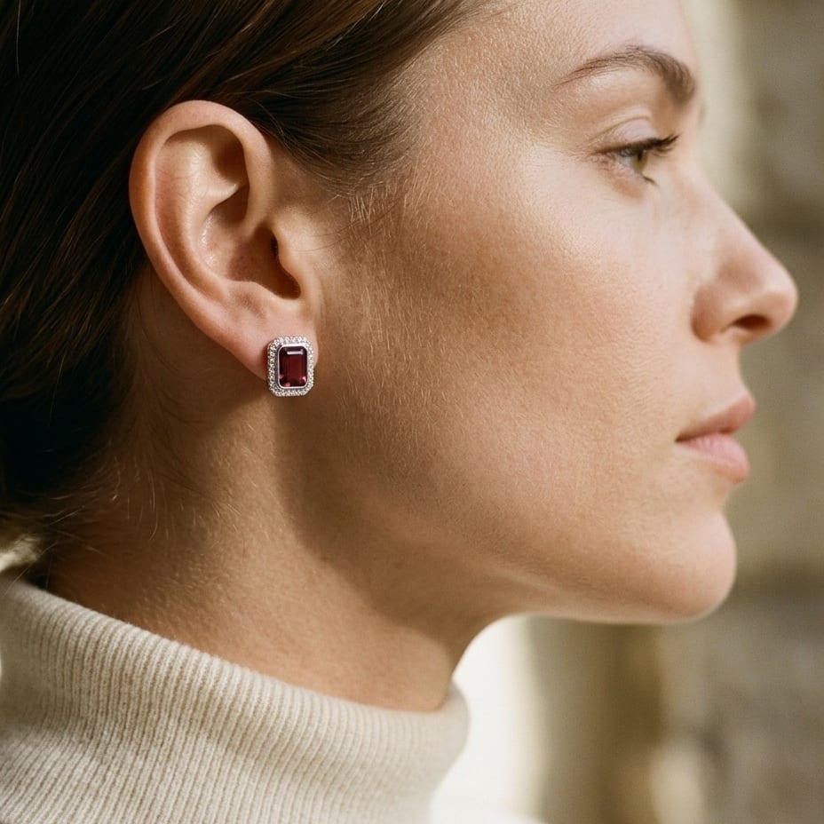 Pink Tourmaline & Diamond Rectangular Earrings in 14K White Gold - lifestyle