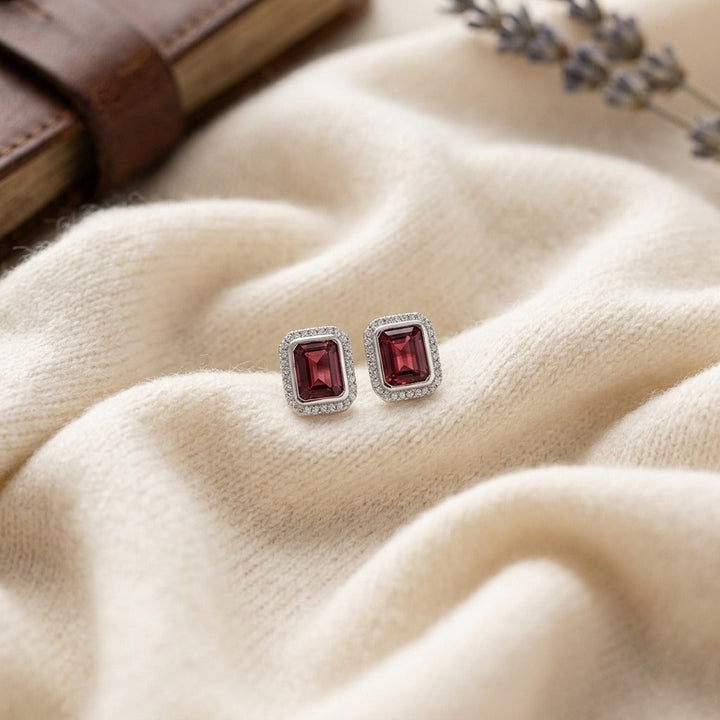 Pink Tourmaline & Diamond Rectangular Earrings in 14K White Gold - flat lay