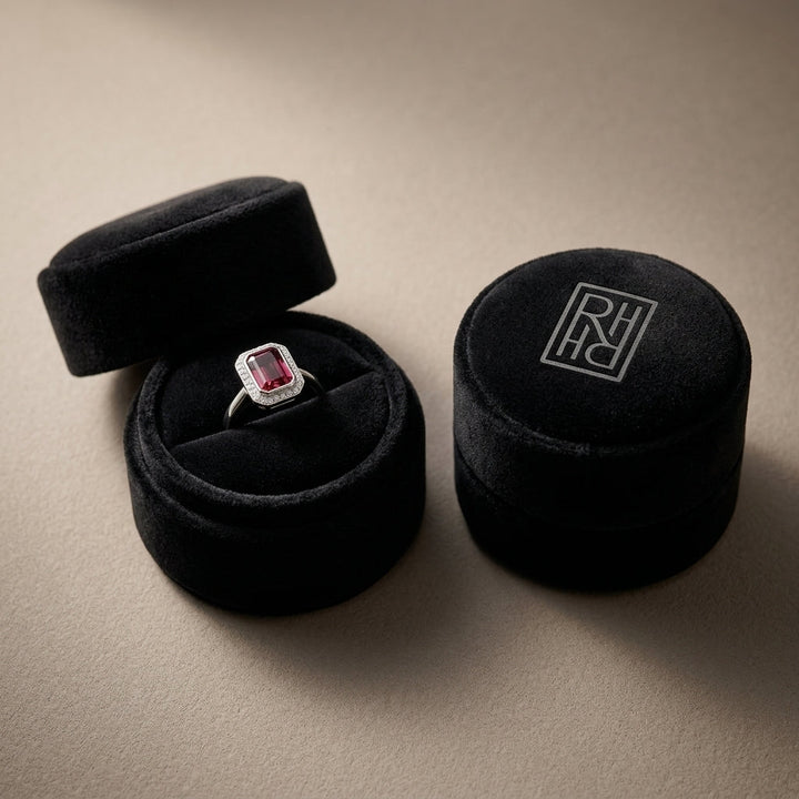 Pink Tourmaline & Diamond Rectangular Earrings in 14K White Gold - presentation