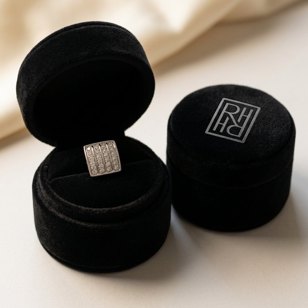 Diamond Square Button Earrings in 14K White Gold - presentation