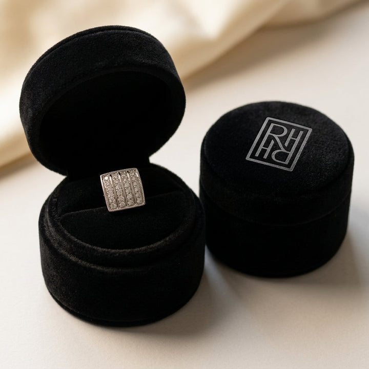 Diamond Square Button Earrings in 14K White Gold - presentation