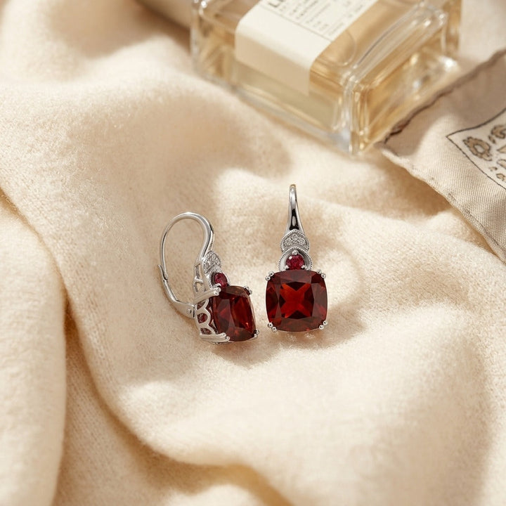 Rhodolite Garnet & Diamond Earrings in 14K White Gold - flat lay