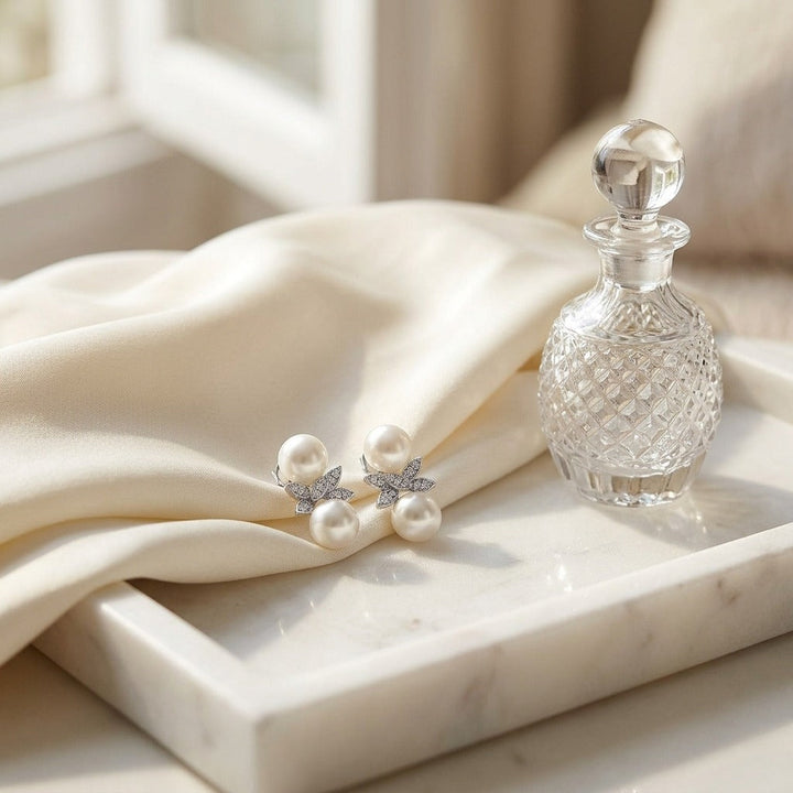 Freshwater Pearl & Diamond Butterfly Earring in 14K White Gold - lifestyle
