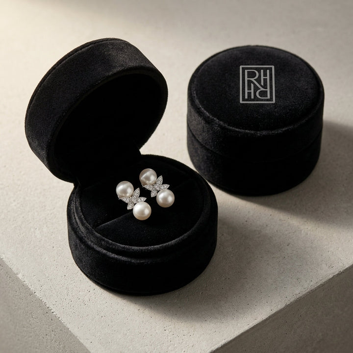 Freshwater Pearl & Diamond Butterfly Earring in 14K White Gold - presentation