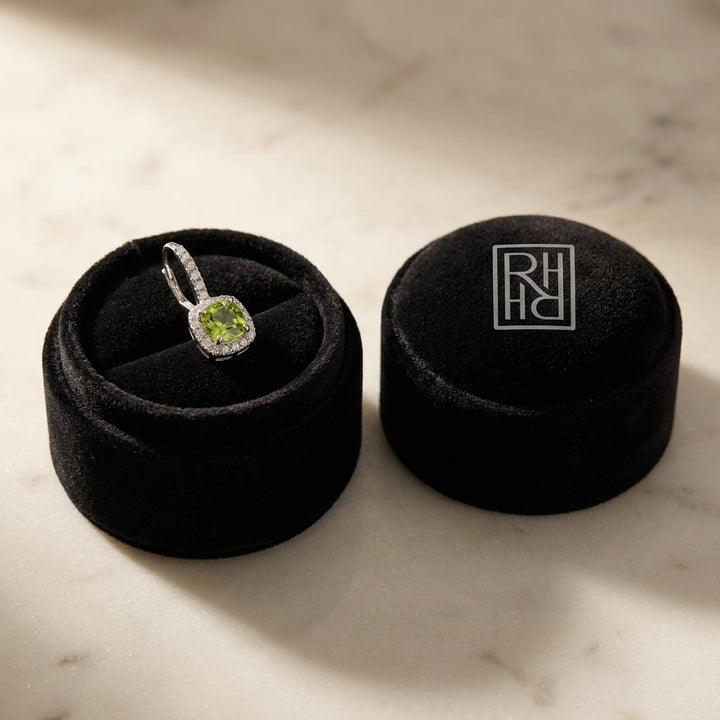 Peridot & Diamond Earrings in 14K White Gold - presentation