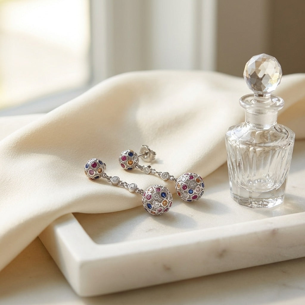 14K Gold Sapphire & 1/2ct Diamond Earrings in 14K White Gold - lifestyle