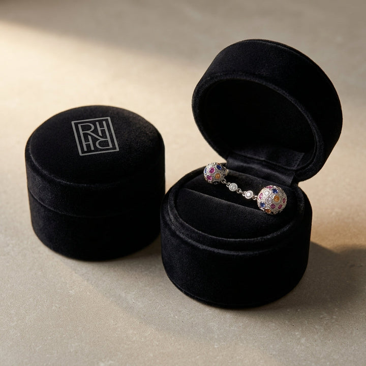 14K Gold Sapphire & 1/2ct Diamond Earrings in 14K White Gold - presentation