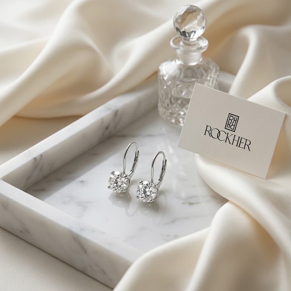 ต่างหูเพชร ตัวเรือนทองคำขาว 14K จาก RockHer