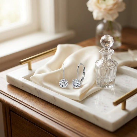Diamond Leverback Solitaire Earrings 1-5/8ctw in 14K White Gold - editorial