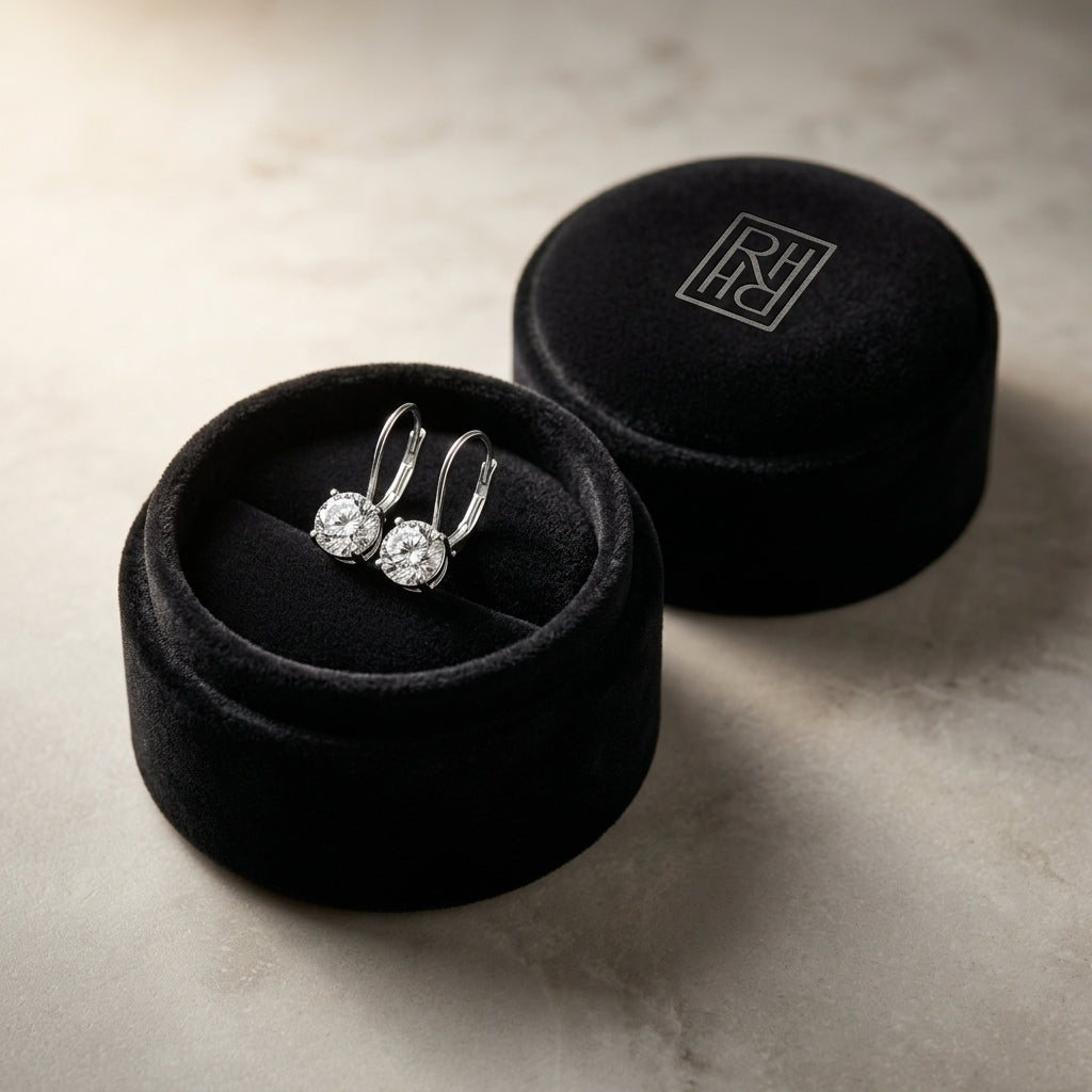 Diamond Leverback Solitaire Earrings 1-5/8ctw in 14K White Gold - presentation