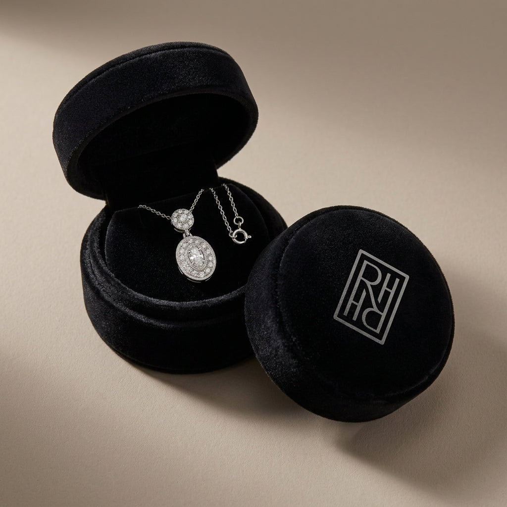 Diamond Oval Halo Dangle Earrings in 14K White Gold - presentation