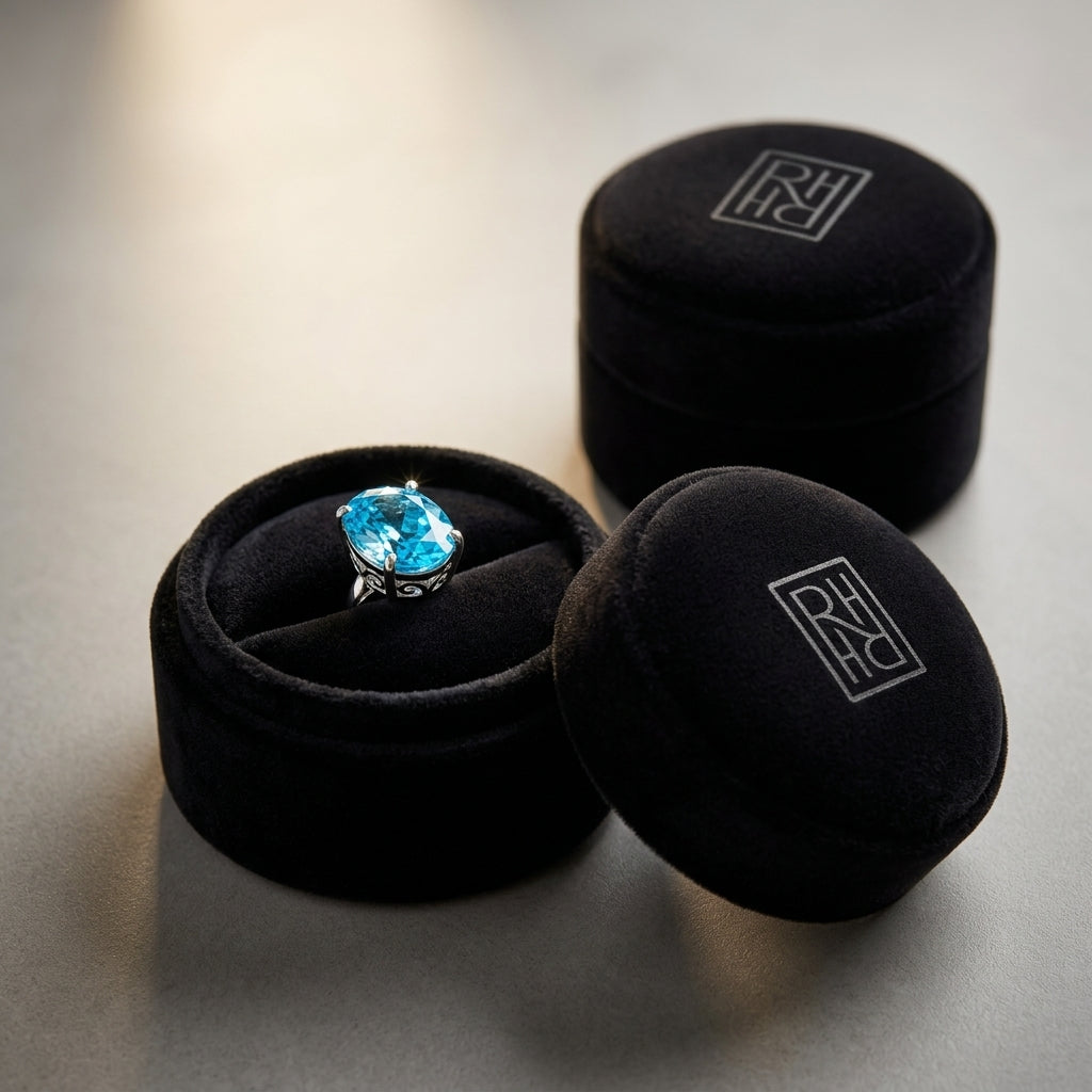 Blue Topaz Oval Stud Earrings in 14K White Gold - presentation
