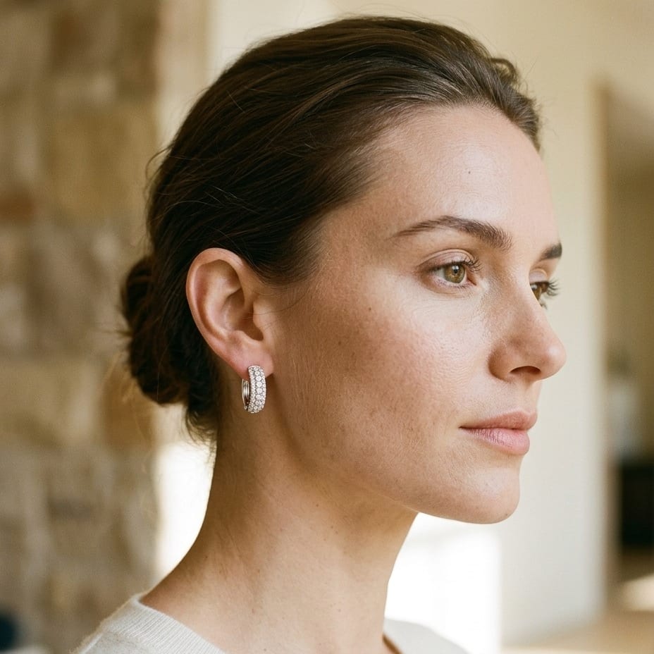 Diamond Pave Hoop Earrings in 14K White Gold - editorial